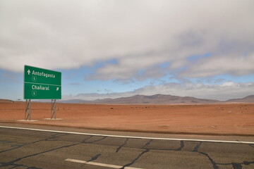 Road to Antofagasta Chile Roadsign Green Brown 