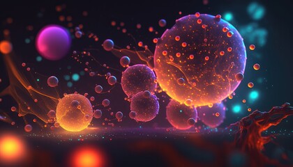 Glowing neon molecules abstract background. Generative AI