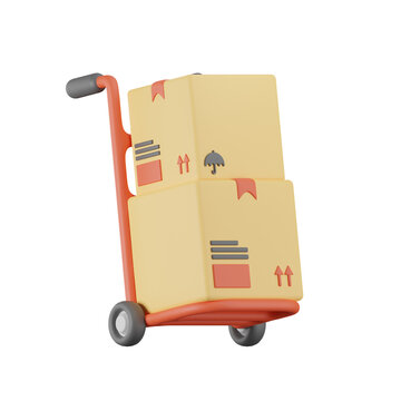 Package On Troly Delivey Package 3D Illustrations
