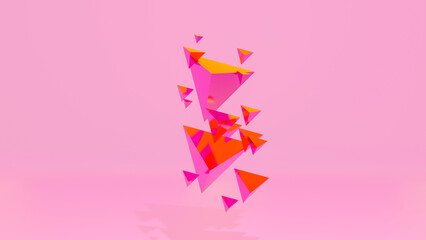 red-violet pyramids of different sizes on a pink background. 3d render illustration
