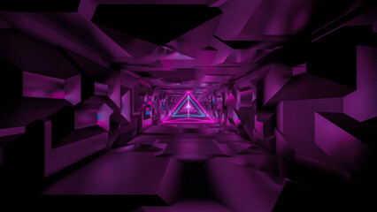 abstract background. 3d tunnel with luminous pyramids. 3d render illustration