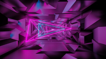 abstract background. 3d tunnel with luminous pyramids. 3d render illustration