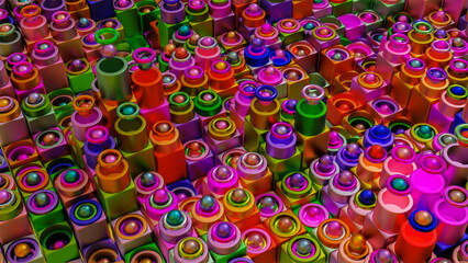 Fototapeta premium abstract background. many different colored cubes and spheres at different heights. 3d render illustration