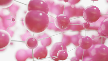 gently pink background from different spheres interconnected. 3d render illustration