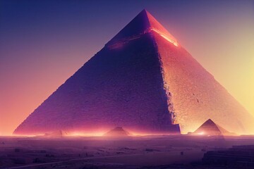 Fototapeta na wymiar A futuristic pyramid in Egypt cyberpunk vibe. Generative AI