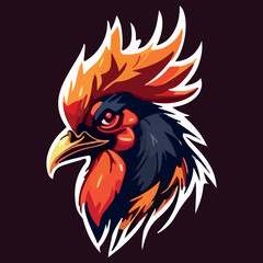 Angry rooster head mascot esport logo vector illustration with isolated background