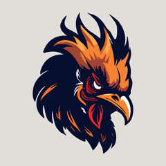 Angry rooster head mascot esport logo vector illustration with isolated background