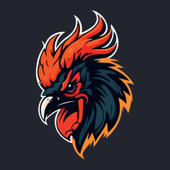 Angry rooster head mascot esport logo vector illustration with isolated background