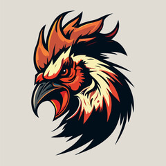 Angry rooster head mascot esport logo vector illustration with isolated background
