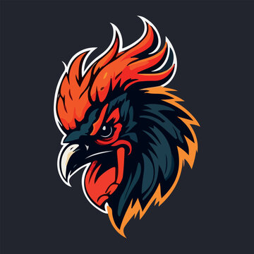 Angry rooster head mascot esport logo vector illustration with isolated background