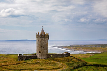 Doonagore Castle Irland. Beautiful old castle on Wild Atlantic Way. Irish landcape.