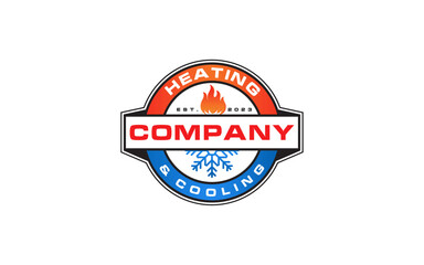 Emblem badge HVAC logo design refrigeration heating and cooling llc, air conditioning logo vintage retro style