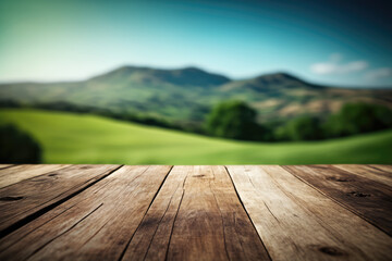 Fototapeta na wymiar Close up photography of old wooden table with nature Background