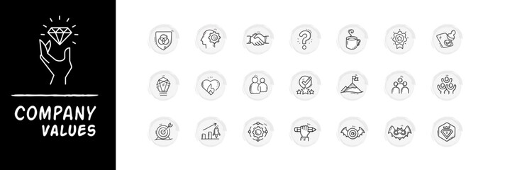 Business Company Core Values. Vector Line icon Set.