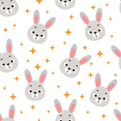 Cute little hare head seamless childish pattern. Funny cartoon animal character for fabric, wrapping, textile, wallpaper, apparel. Vector illustration