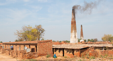 Chimney at brick factory - india