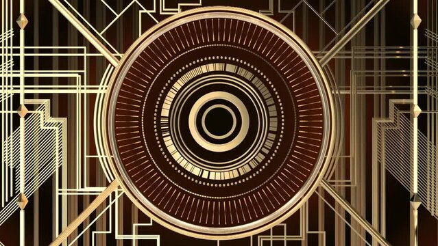 Golden retro art deco background. Gatsby style. Seamless 3D render