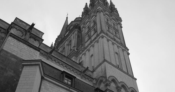 Monochrome Of Cathédrale Saint-Maurice d'Angers In Angers, France. Low Angle