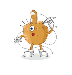 middle finger with paper plane character. cartoon mascot vector