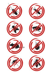 Grunge Pest control. Harmful insects and rodents set icons. Vector illustration