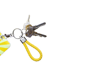 vintage old keychain with three keys on a transparent background