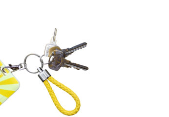 vintage old keychain with three keys on a transparent background