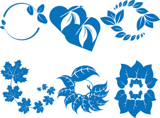 Leaf icon set, natural leaf symbol blue vector