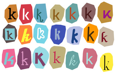 Alphabet k- vector cut newspaper and magazine letters, paper style ransom note letter