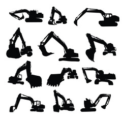 excavator silhouette vector set illustration © irawan