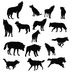 Wolf silhouette vector set illustration