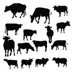 cow silhouette vector set illustration