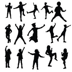 happy kids silhouette vector set illustration