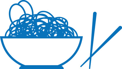 Noodles in bowl with chopsticks icon, food icon blue vector