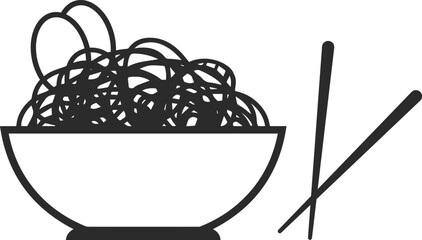 Noodles in bowl with chopsticks icon, food icon black vector