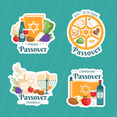 Happy Passover Jewish Holiday Label Flat Cartoon Hand Drawn Templates Background Illustration