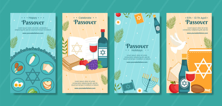 Happy Passover Jewish Holiday Social Media Stories Cartoon Hand Drawn Templates Background Illustration