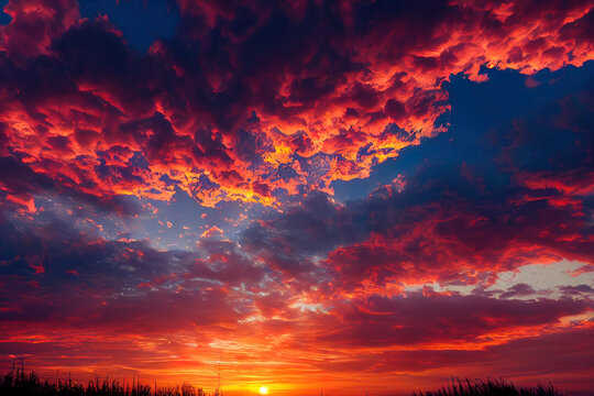fiery sunset colorful clouds in the sky