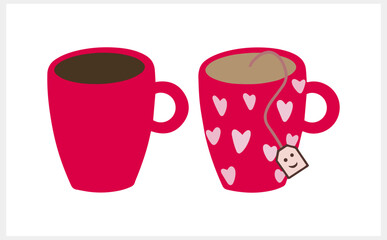 Doodle coffee or tea clipart isolated. Cup hand drawn cartoon art. Coffee heart. Food drink love vector stock illustration. EPS 10