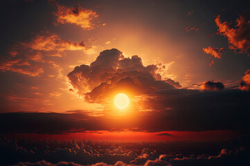 sunset cloudy sky with the orange sun