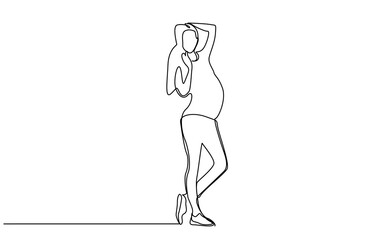 Fototapeta na wymiar young pregnant woman standing pose line art