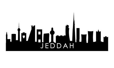 Jeddah skyline silhouette. Black Jeddah city design isolated on white background.