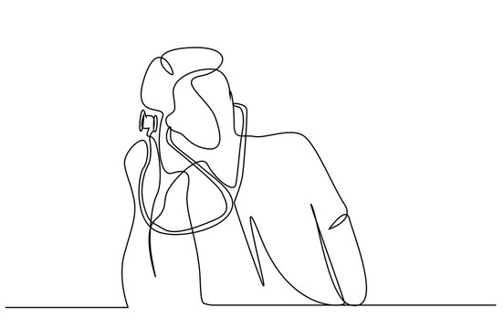Woman female doctor stethoscope healthcare pose line art