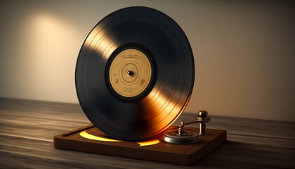 Vinyl player and vinyl record, generative AI.