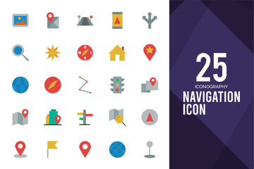 25 Navigation Flat icon pack. vector illustration.