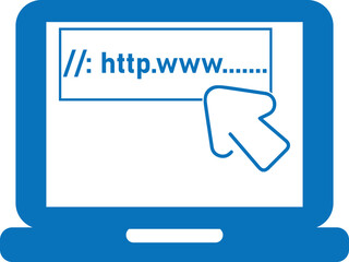 Click in laptop icon, desktop icon blue vector