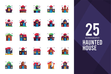 25 Haunted House Flat icon pack. vector illustration.