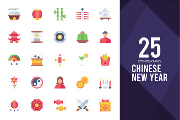 25 Chinese New Year  Flat icon pack. vector illustration. - obrazy, fototapety, plakaty