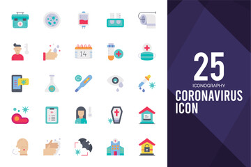 25 Coronavirus Flat icon pack. vector illustration.