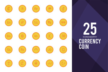 25 Currency Coin Flat icon pack. vector illustration.