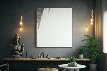 Blank Canvas in Living Room with Table Mockup Frame. Photo generative AI